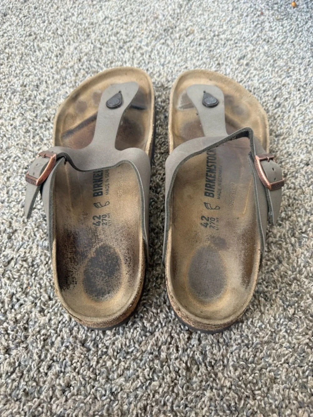 Birkenstock Taupe Thong Sandals with Rose Gold Buckles - Picture 4 of 5